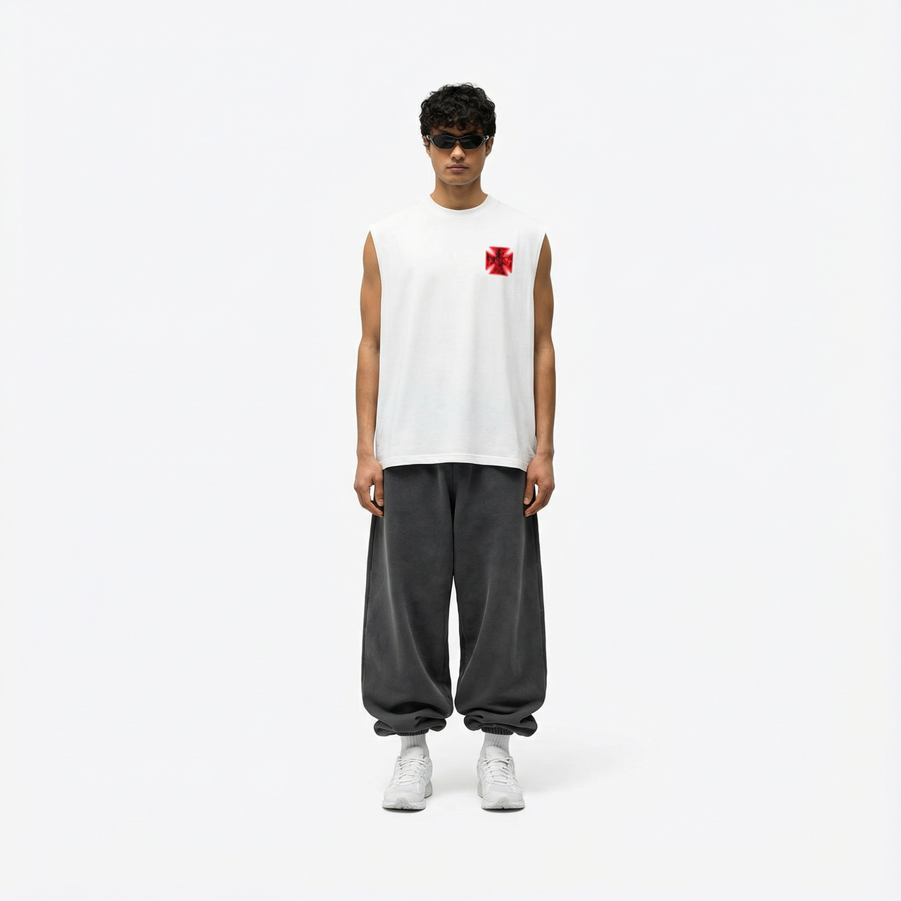 ROUGH CUT CROPPED OVERSIZE TANK - FIRE CROSS / WHITE