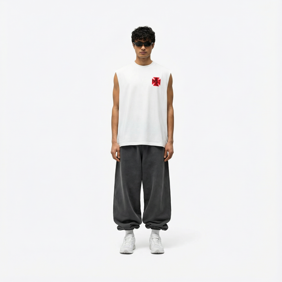 ROUGH CUT CROPPED OVERSIZE TANK - FIRE CROSS / WHITE