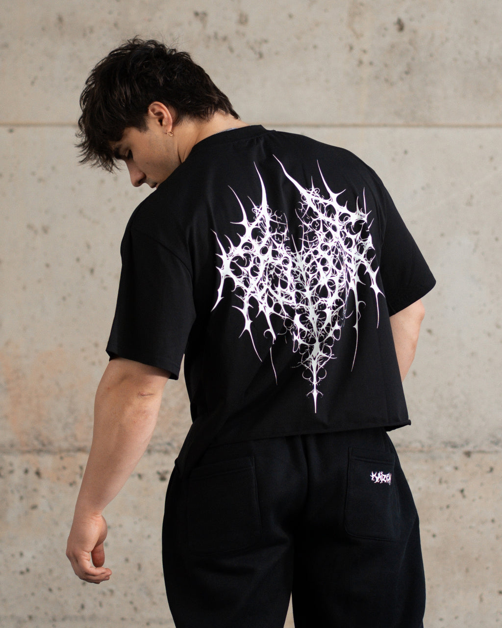 ROUGH CUT CROPPED OVERSIZE T-SHIRT - DEMON / BLACK