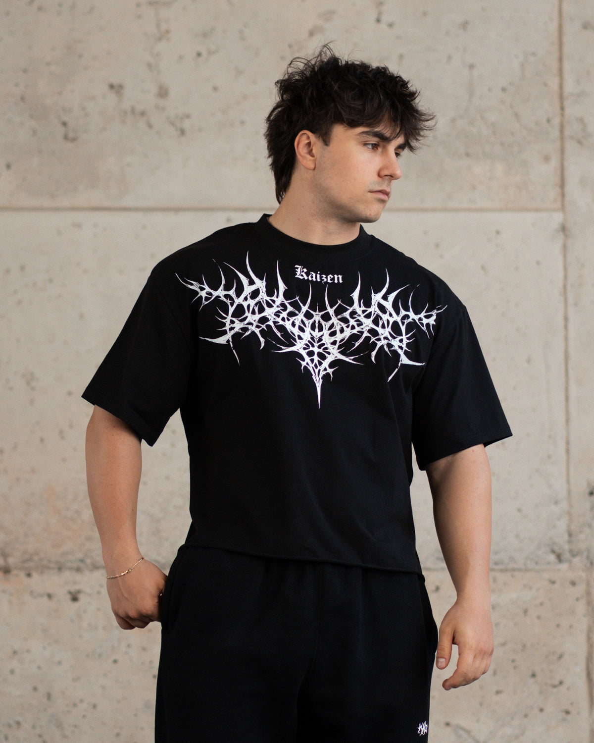 ROUGH CUT CROPPED OVERSIZE T-SHIRT - REVENGE / BLACK