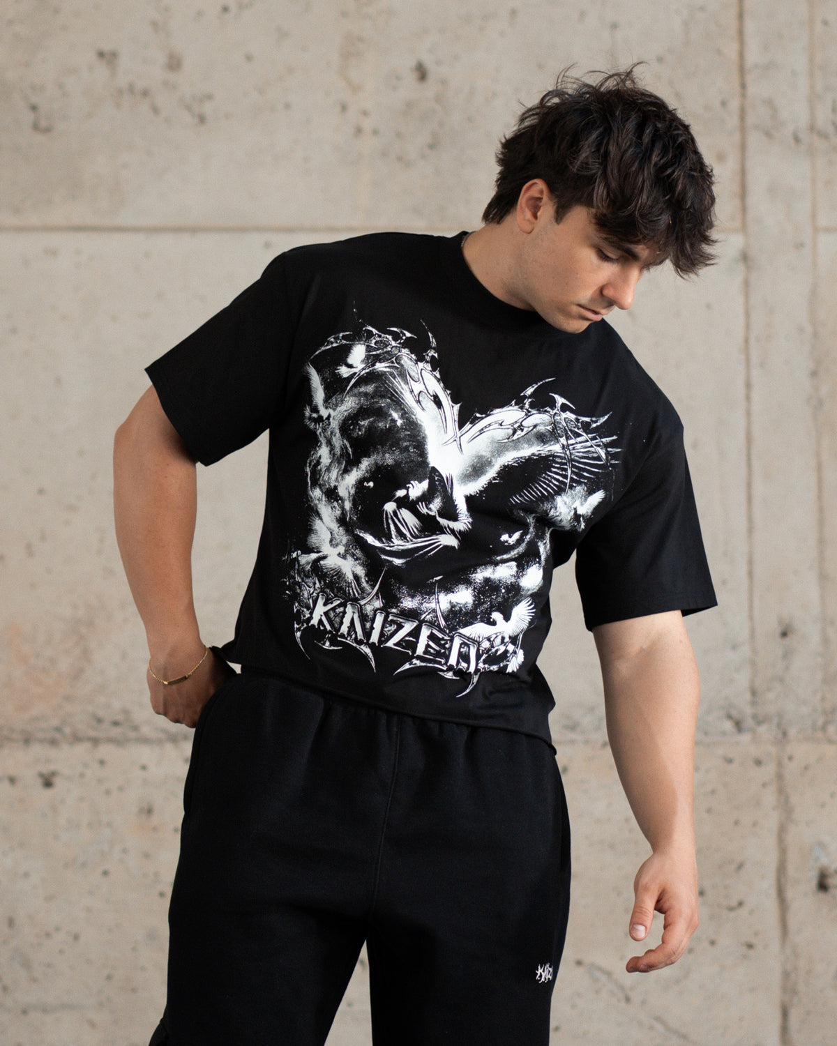 ROUGH CUT CROPPED OVERSIZE T-SHIRT - MYSTICAL / BLACK