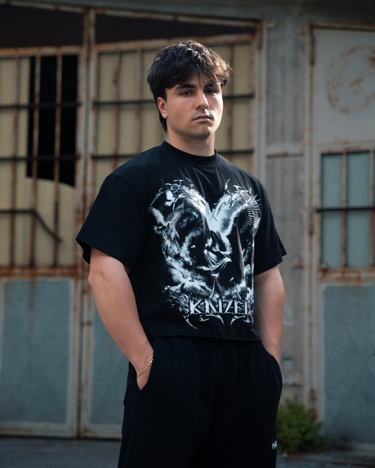 ROUGH CUT CROPPED OVERSIZE T-SHIRT - MYSTICAL / BLACK