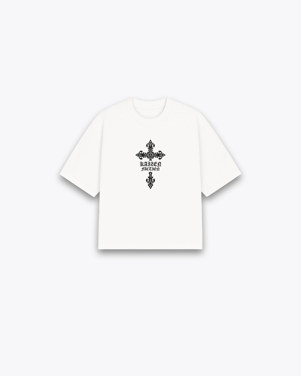 ROUGH CUT CROPPED OVERSIZE T-SHIRT - FACTION CROSS / WHITE