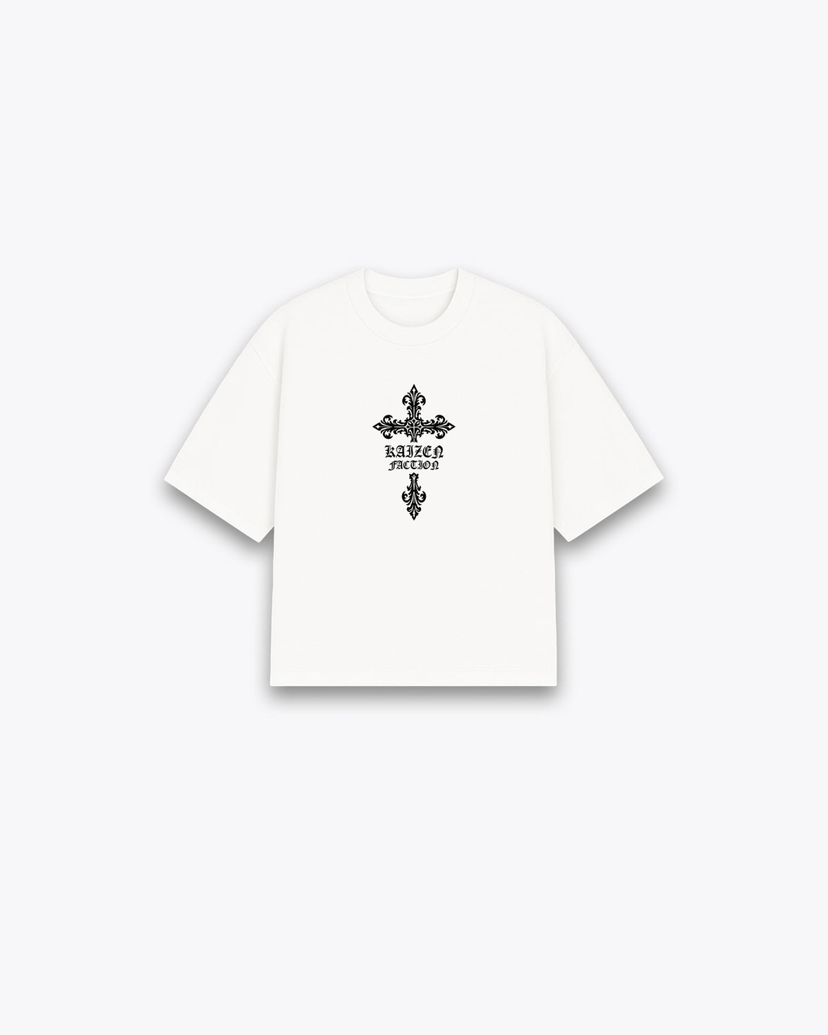 ROUGH CUT CROPPED OVERSIZE T-SHIRT - FACTION CROSS / WHITE