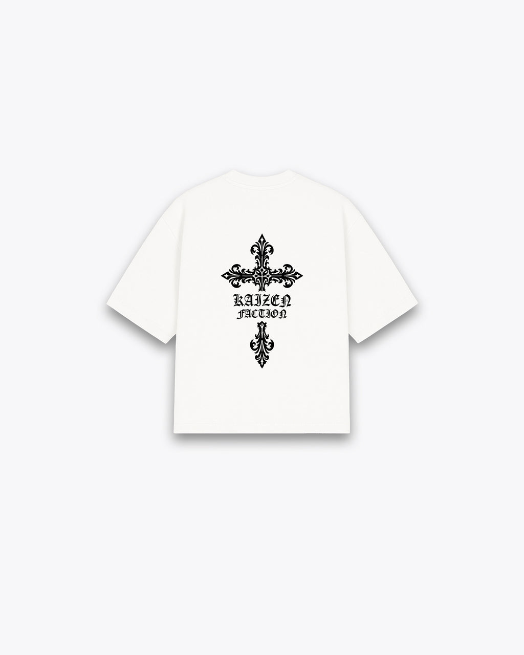 ROUGH CUT CROPPED OVERSIZE T-SHIRT - FACTION CROSS / WHITE