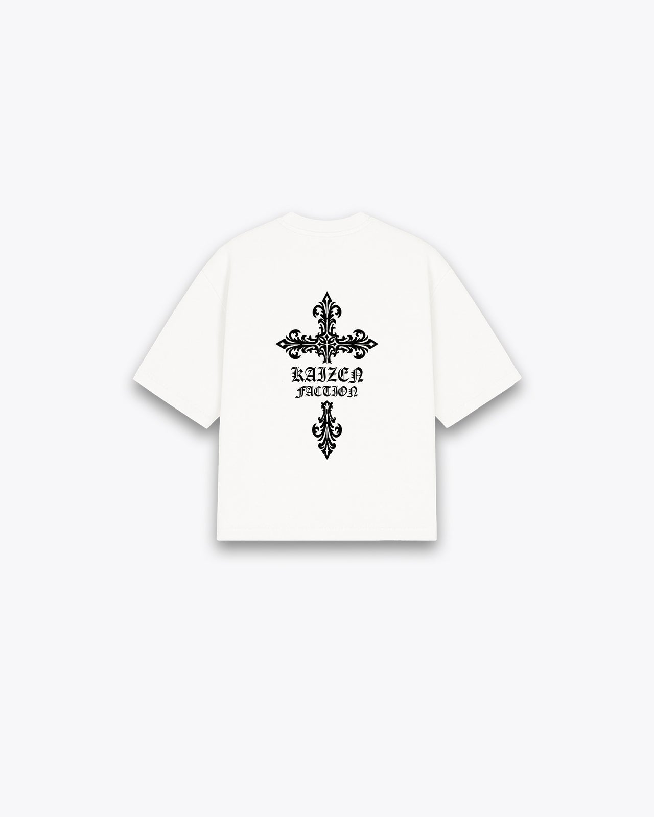 ROUGH CUT CROPPED OVERSIZE T-SHIRT - FACTION CROSS / WHITE
