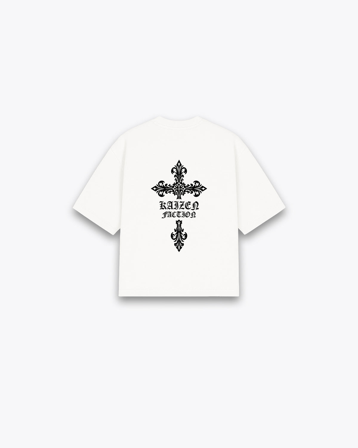 ROUGH CUT CROPPED OVERSIZE T-SHIRT - FACTION CROSS / WHITE