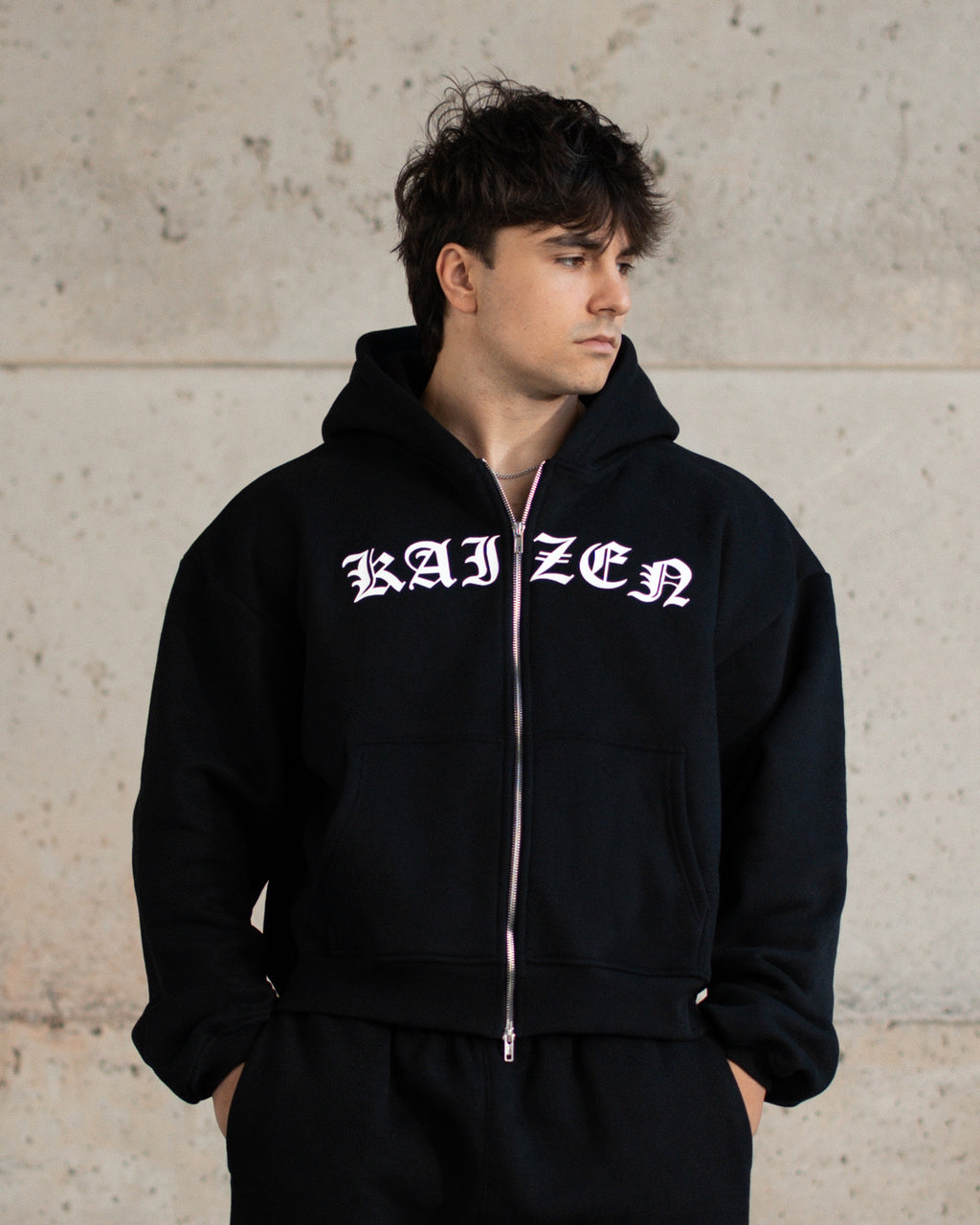 FULL DOUBLE ZIP BOXY HOODIE - DEMON / BLACK