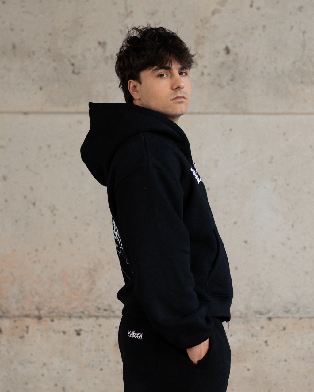 FULL DOUBLE ZIP BOXY HOODIE - DEMON / BLACK