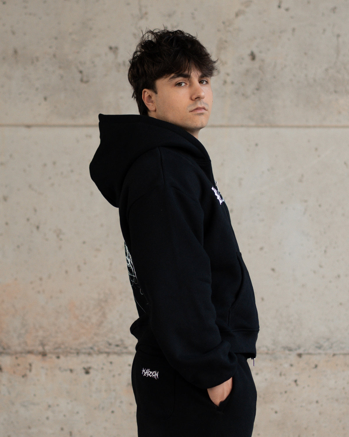FULL DOUBLE ZIP BOXY HOODIE - DEMON / BLACK