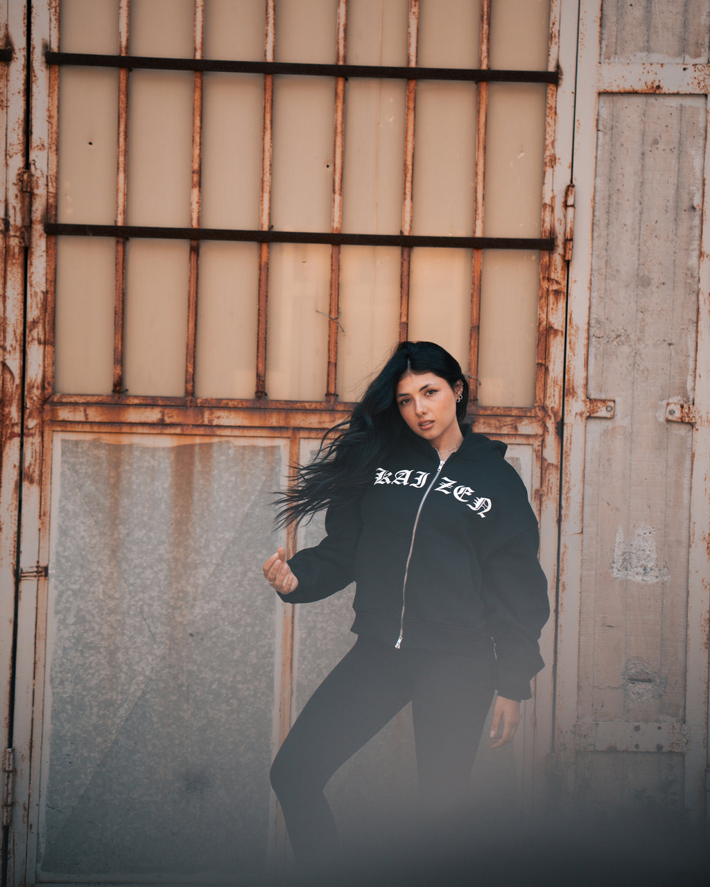 FULL DOUBLE ZIP BOXY HOODIE - DEMON / BLACK