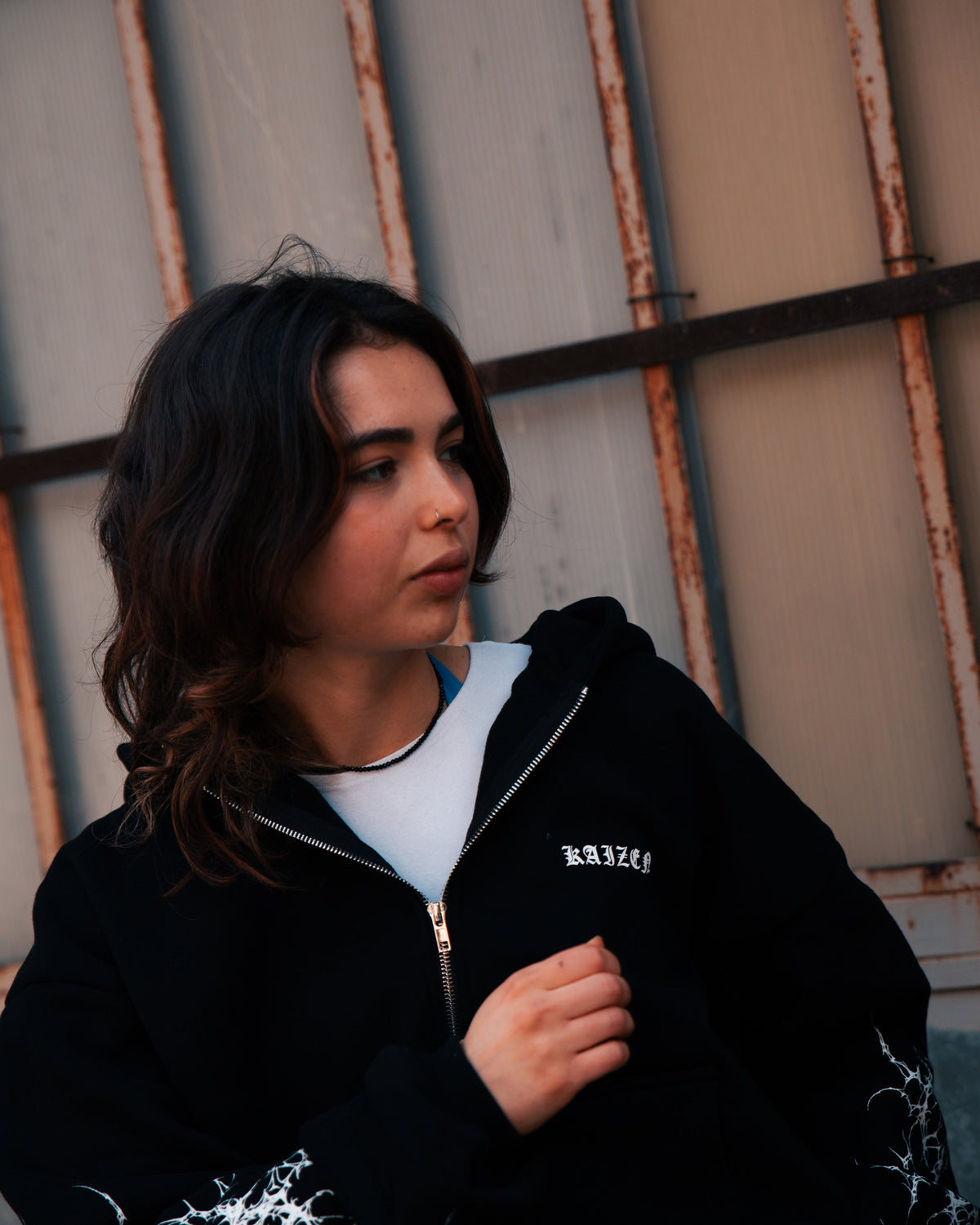 FULL DOUBLE ZIP BOXY HOODIE - REVENGE / BLACK