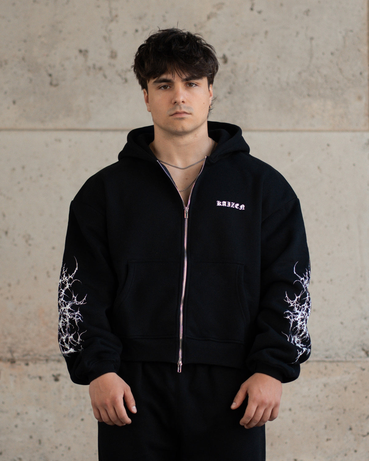 FULL DOUBLE ZIP BOXY HOODIE - REVENGE / BLACK