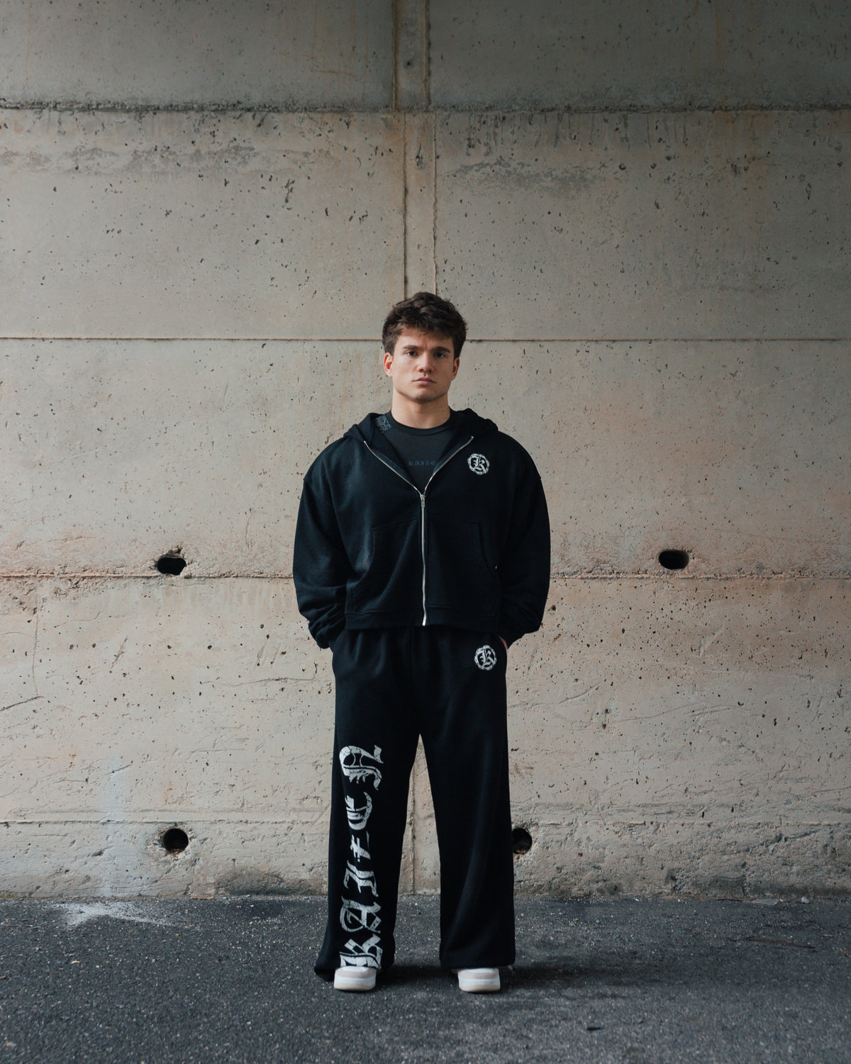 K-01 OG SET OVERSIZE BOXY FIT FULL-ZIP HOODIE  - BLACK