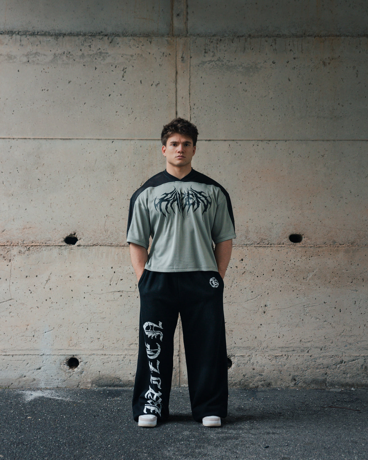K-01 BOXY OVERSIZE VARSITY MESH SHIRT  - GREY