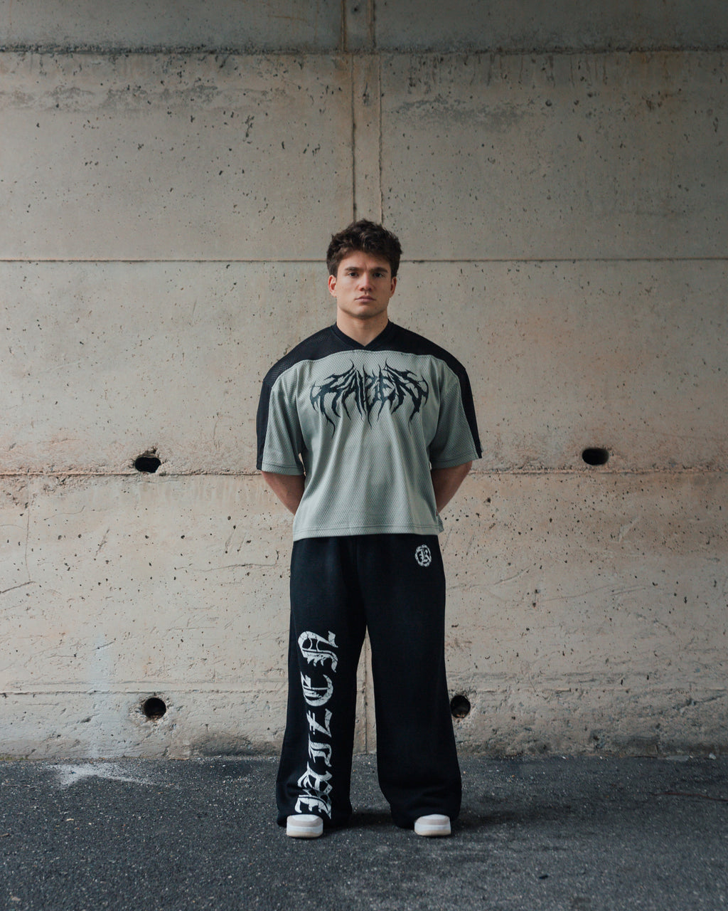 K-01 BOXY OVERSIZE VARSITY MESH SHIRT  - GREY