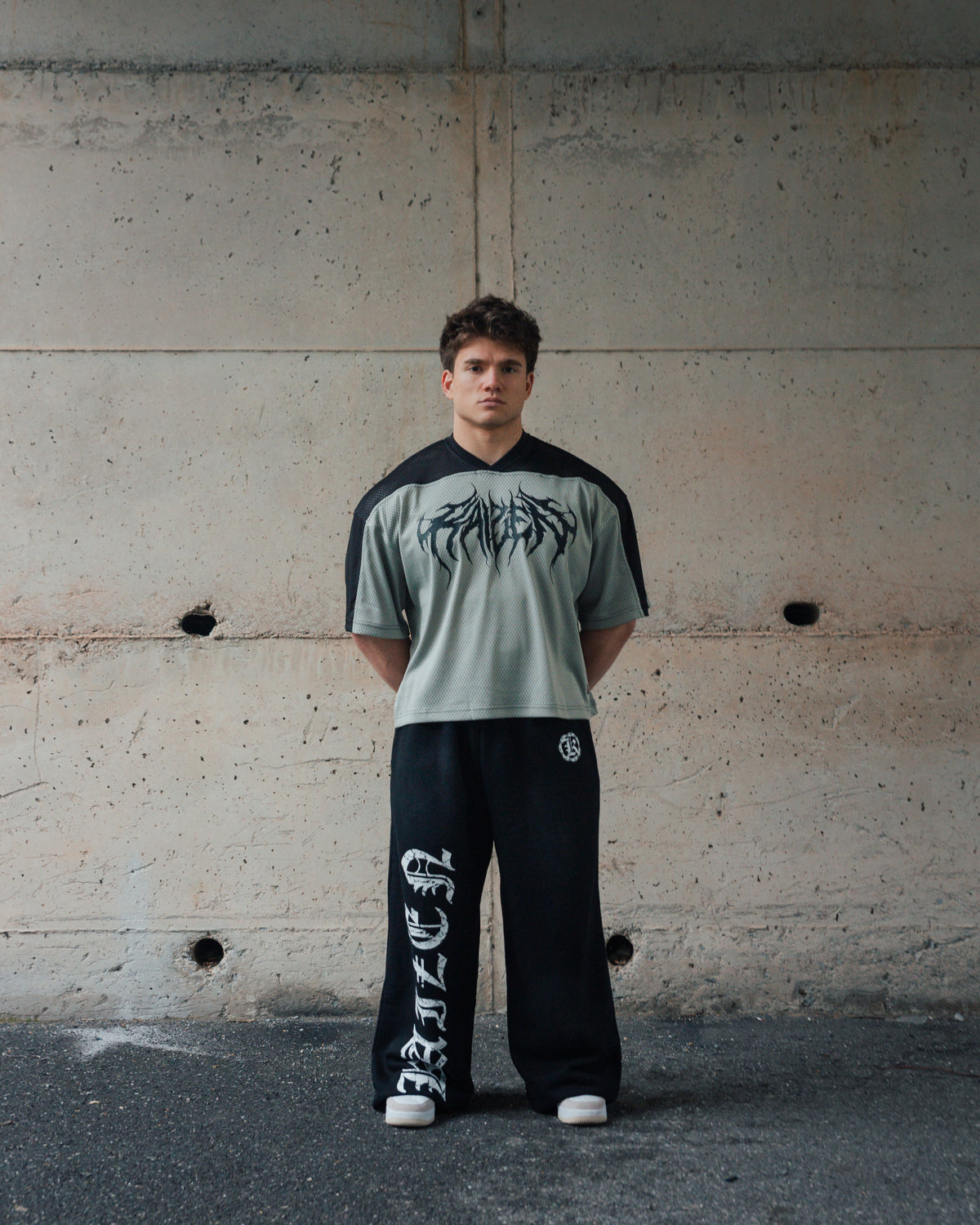 K-01 BOXY OVERSIZE VARSITY MESH SHIRT  - GREY