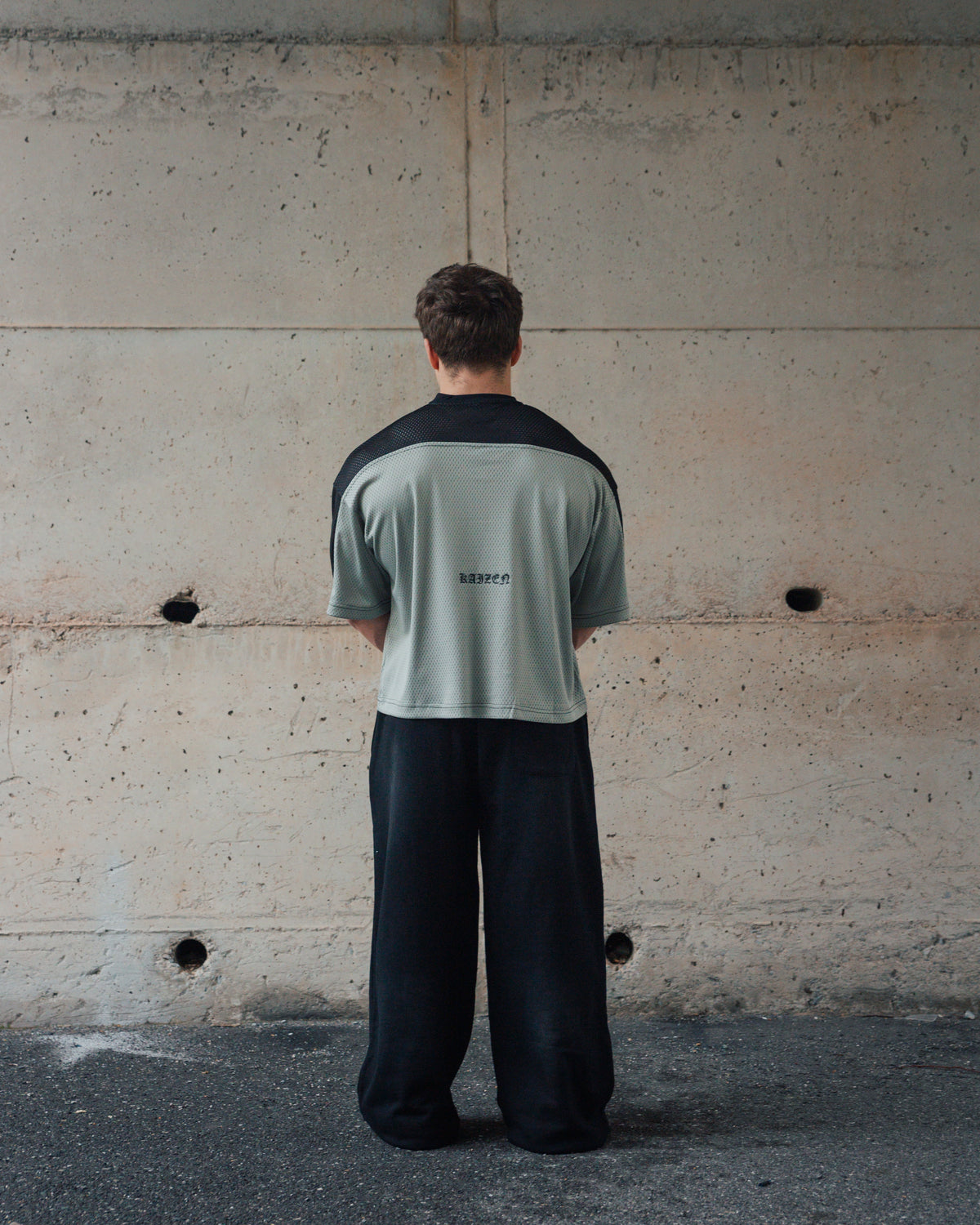K-01 BOXY OVERSIZE VARSITY MESH SHIRT  - GREY