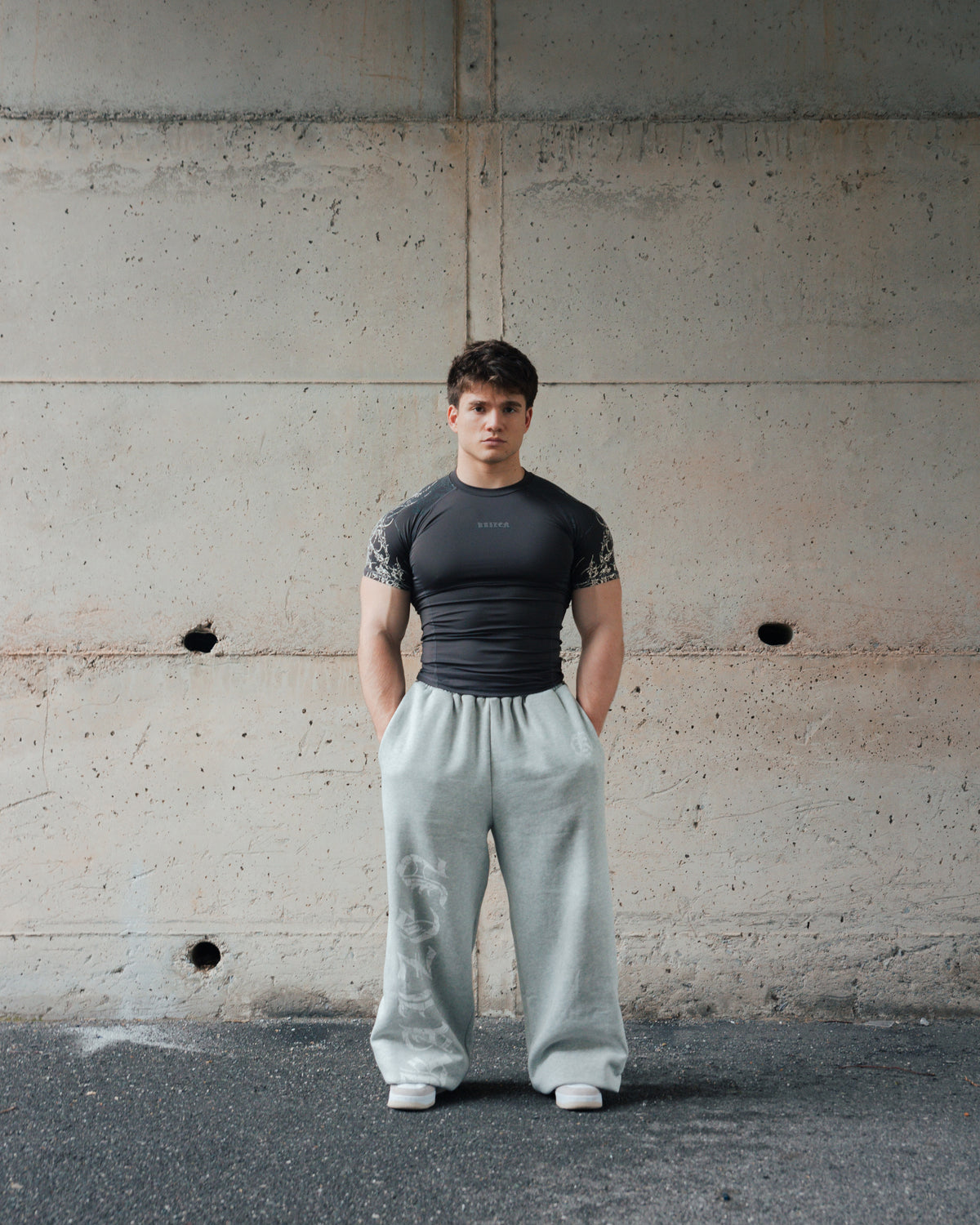 K-01 OG SET BAGGY NO-CUFF JOGGERS - HEATHERED GREY