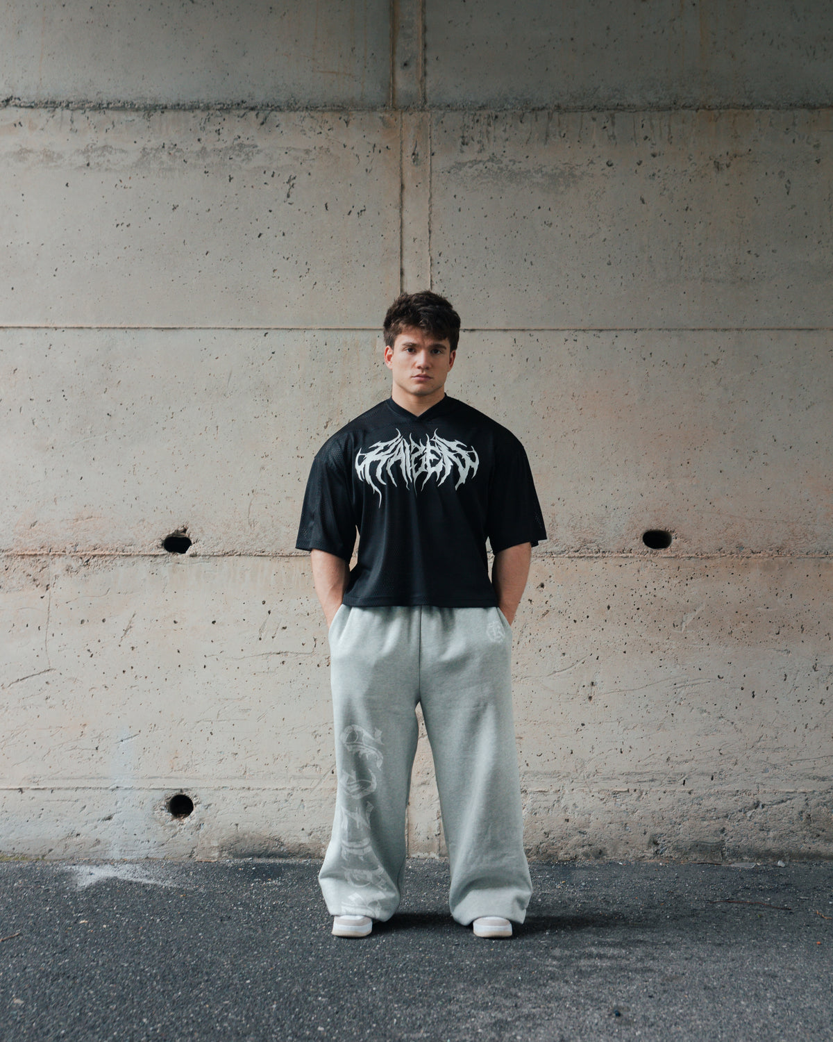K-01 BOXY OVERSIZE VARSITY MESH SHIRT  - BLACK