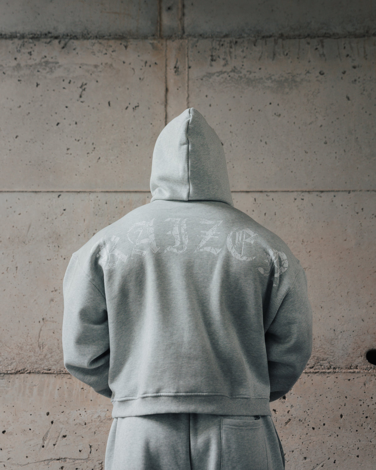 K-01 OG SET OVERSIZE BOXY FIT FULL-ZIP HOODIE  - HEATHERED GREY
