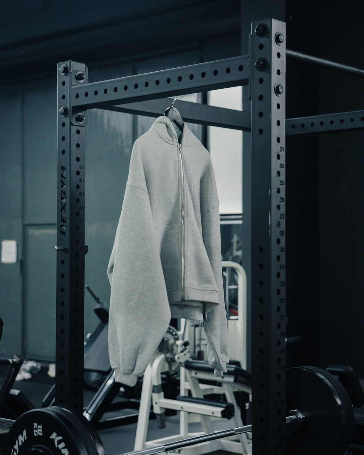 K-01 OG SET OVERSIZE BOXY FIT FULL-ZIP HOODIE  - HEATHERED GREY