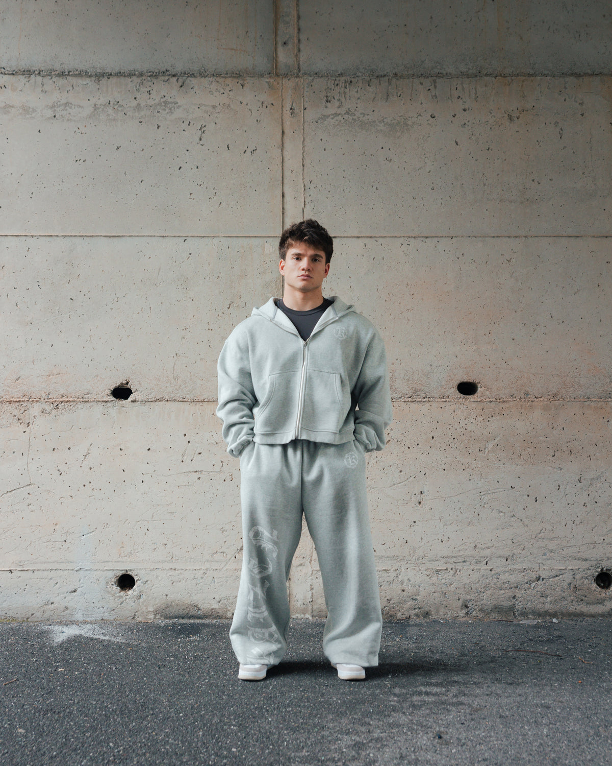 K-01 OG SET BAGGY NO-CUFF JOGGERS - HEATHERED GREY